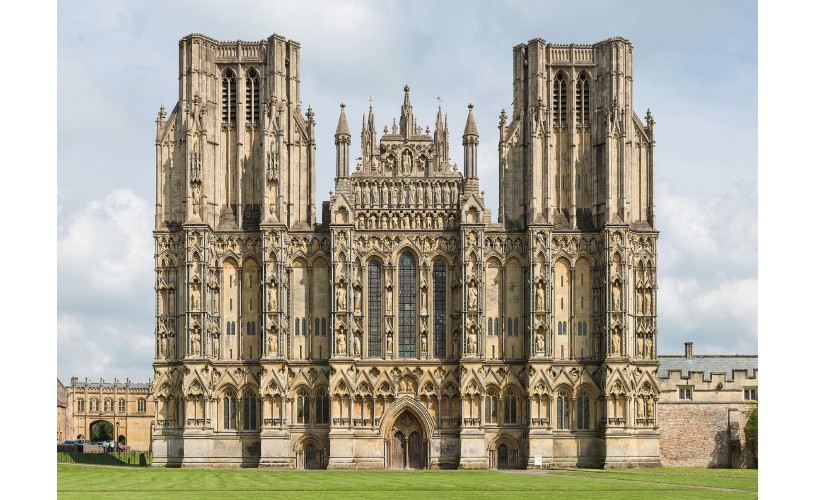 Entrance façade of Wells Cathedral. 
